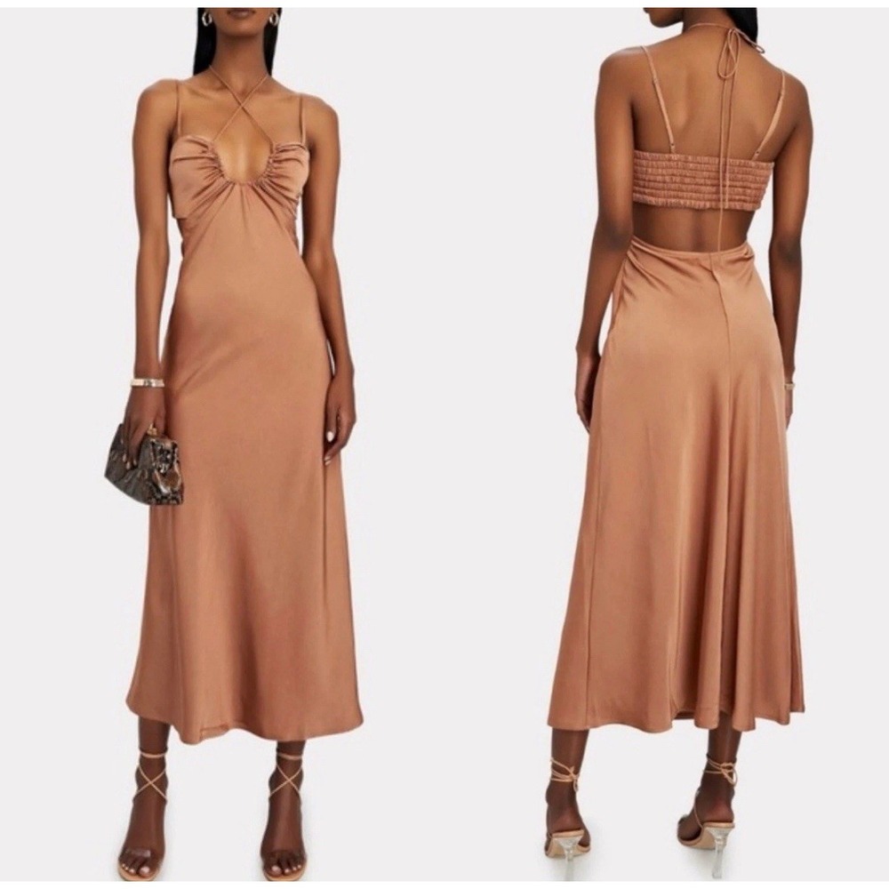 A.L.C. Bronze Sienna Blakely Cut-Out  Midi Dress Satin Slip Sz 4 NWT $495 ALC‎